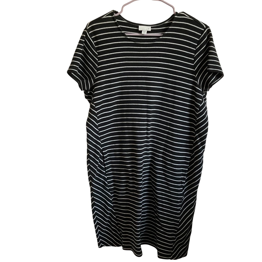 J. Jill Black and White Striped Textured T Shirt Dress with Pockets - Size Large